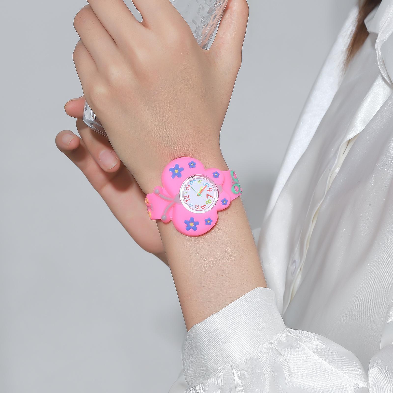 

Creative Cartoon Children s Watch Quartz Patting Watch Silicone Watch Cute Butterfly Patting Bracelet Watch розовый