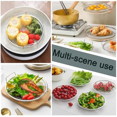Stainless Steel Mesh Oil Filter Tray Drain Basket Set Reusable Vegetable Draining Rack With Handle Round Fried Food Strainer