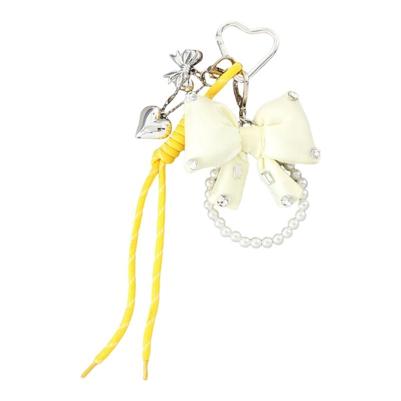 Black Artificial Pearls Bows Bag Accessory Purse Decoration Rope Keychain Adds Style and Sophistication To Any Outfit