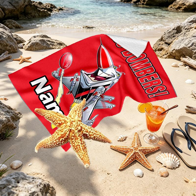 Custom Name Personalized Essendon Football Print Beach Towel, for Trip Camping Beach Party Home Decor, Birthday Gift for Family & Friends