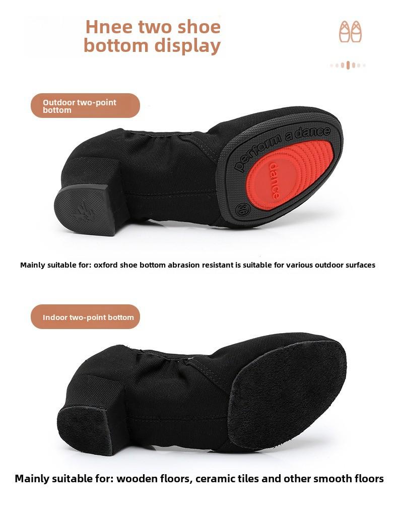 Chaussures de danse noires antidérapantes pour femmes, pour ballet et danse carrée, talons mi-hauts