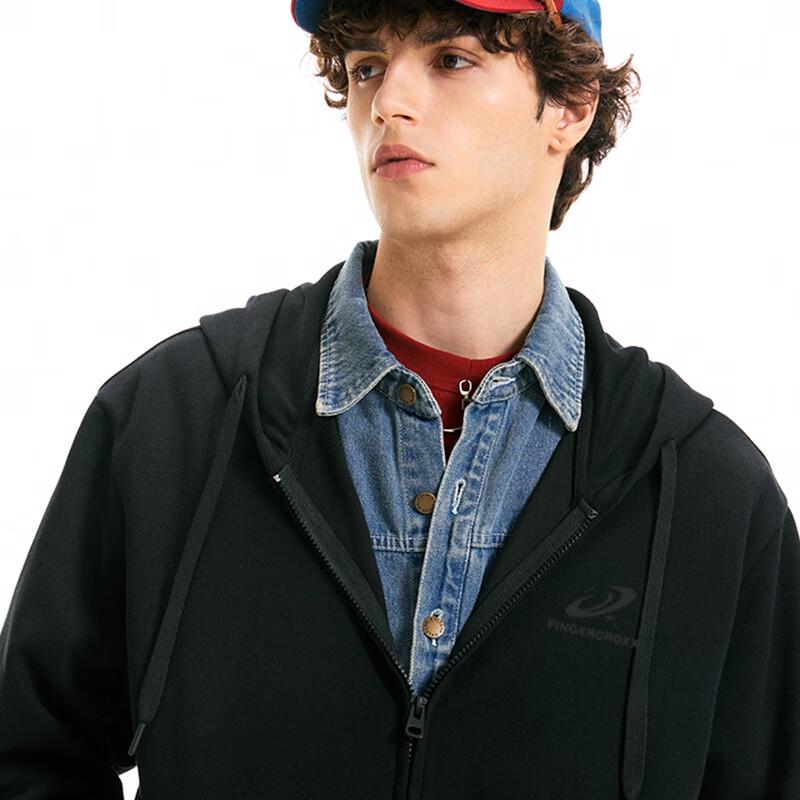 Fingercroxx Men's Hooded Zip-Up Sweatshirt with Star-Ring Graphic