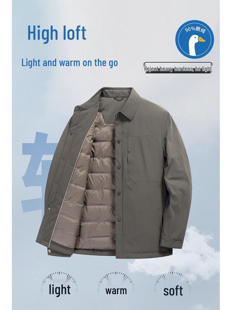 Men's Premium Lightweight Winter Goose Down Jacket with Turn-Down Collar - Mid-Age Business Casual Outerwear