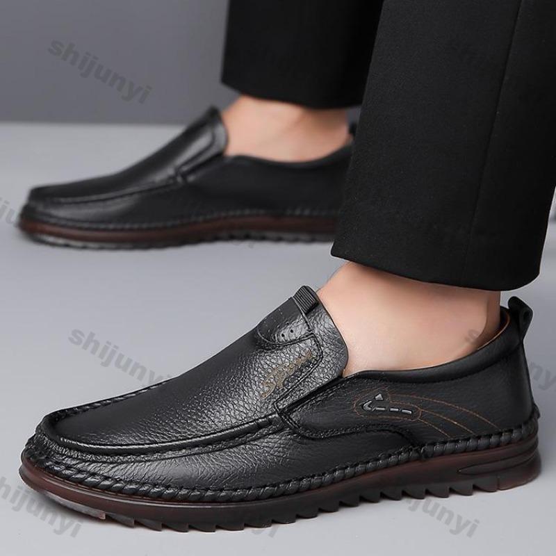 Fashion Men's Leather Shoes 2025 Spring Soft Sole Non Slip Low Help Casual Shoes Fashion Sewing Lightweight Comfortable Outdoor Flats