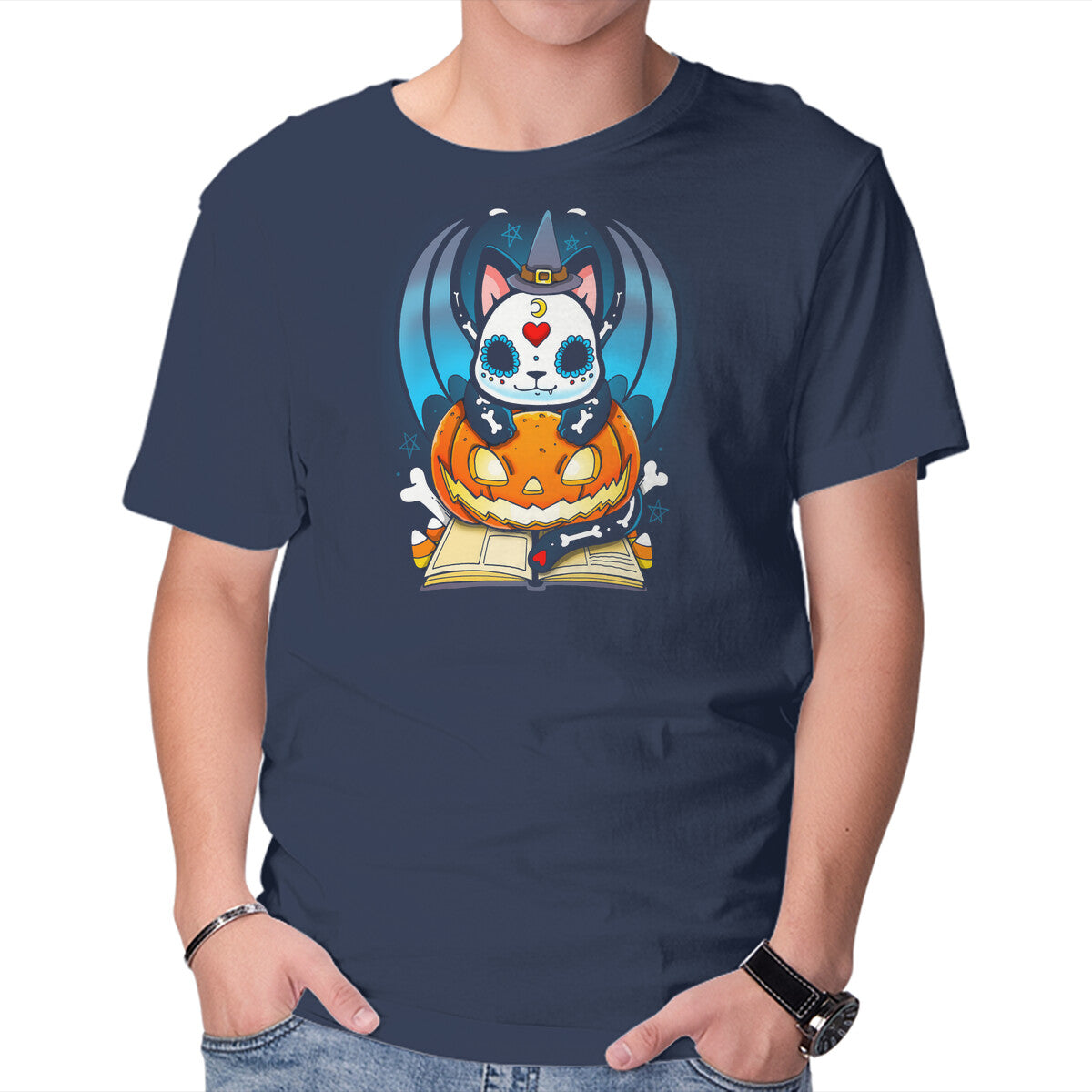 Unisex Crew Neck T-Shirt Kitten Halloween Graphic Short Sleeve Casual Tee XS