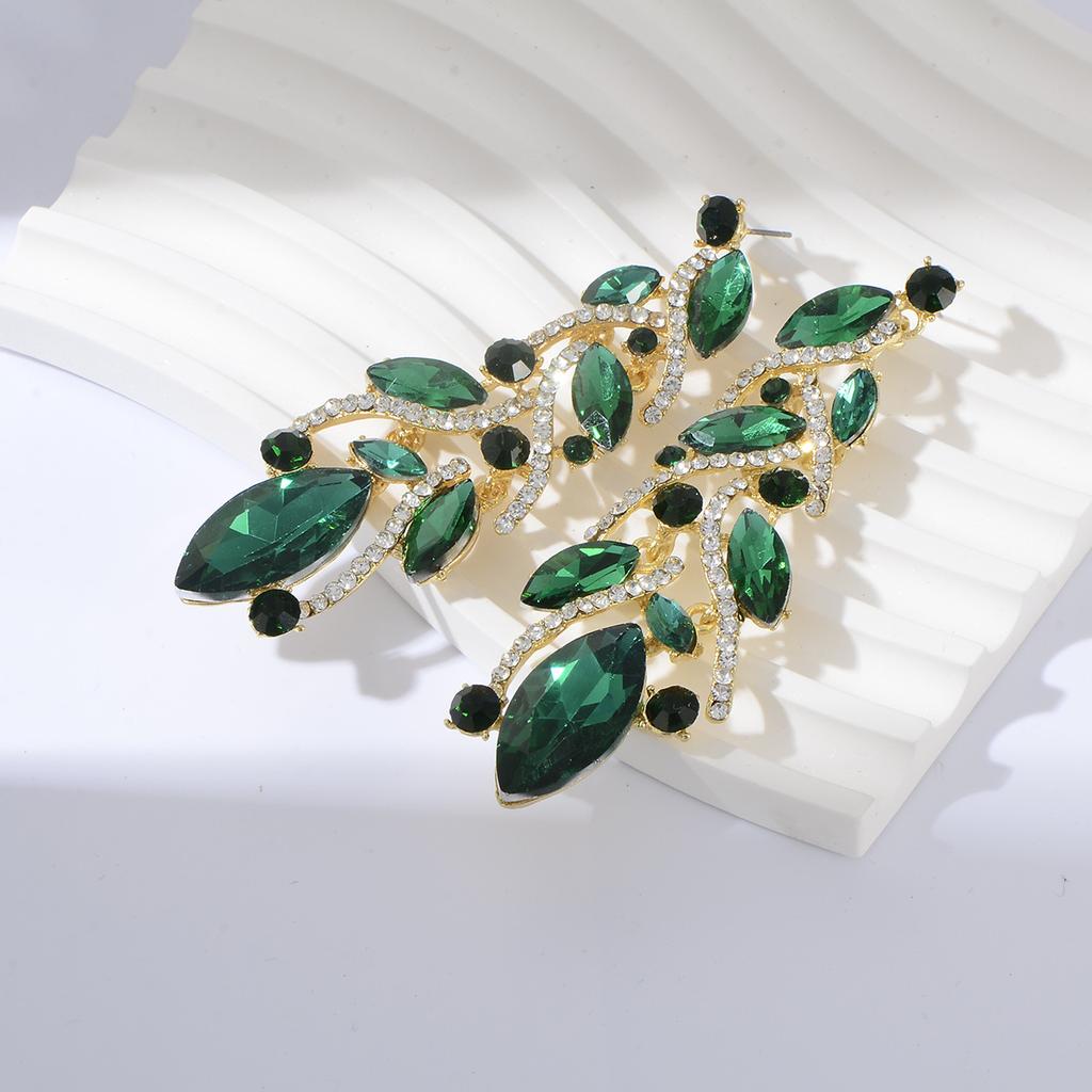 Shining  Earrings Exquisite Crystal Jewelry Wedding Party Leaf Rhinestone Earrings  Banquet