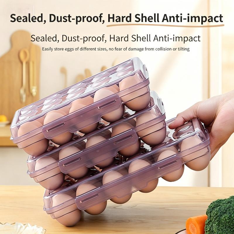 Portable Egg Storage Box with Lid, Durable Plastic Anti-Collision Egg Tray, 6/15/24 Grid Space-Saving Fridge Egg Holder