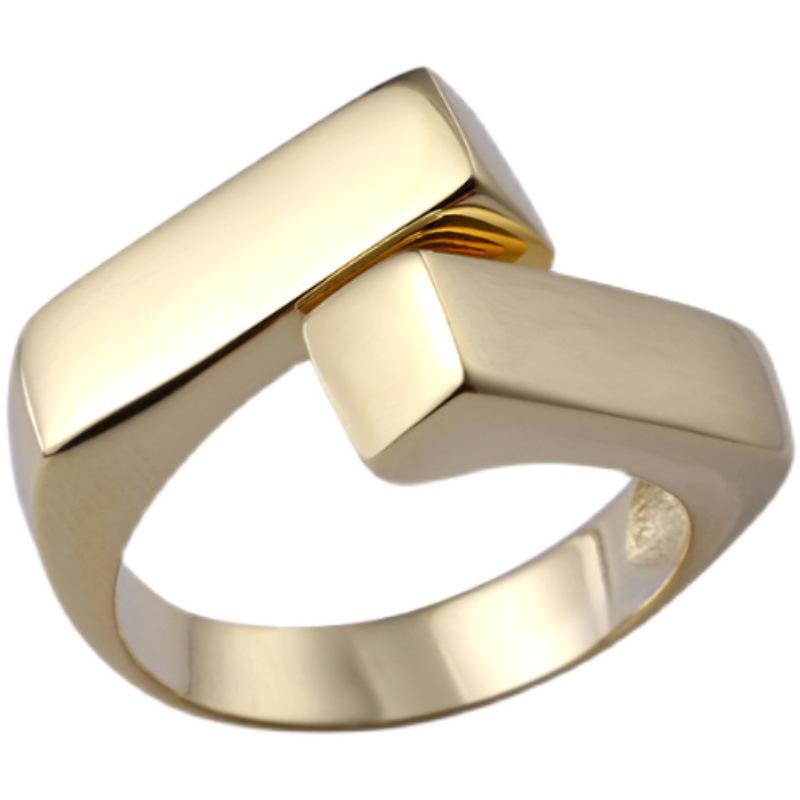 Geometric Design High-End Gold-Plated S925 Sterling Silver Ring for Women