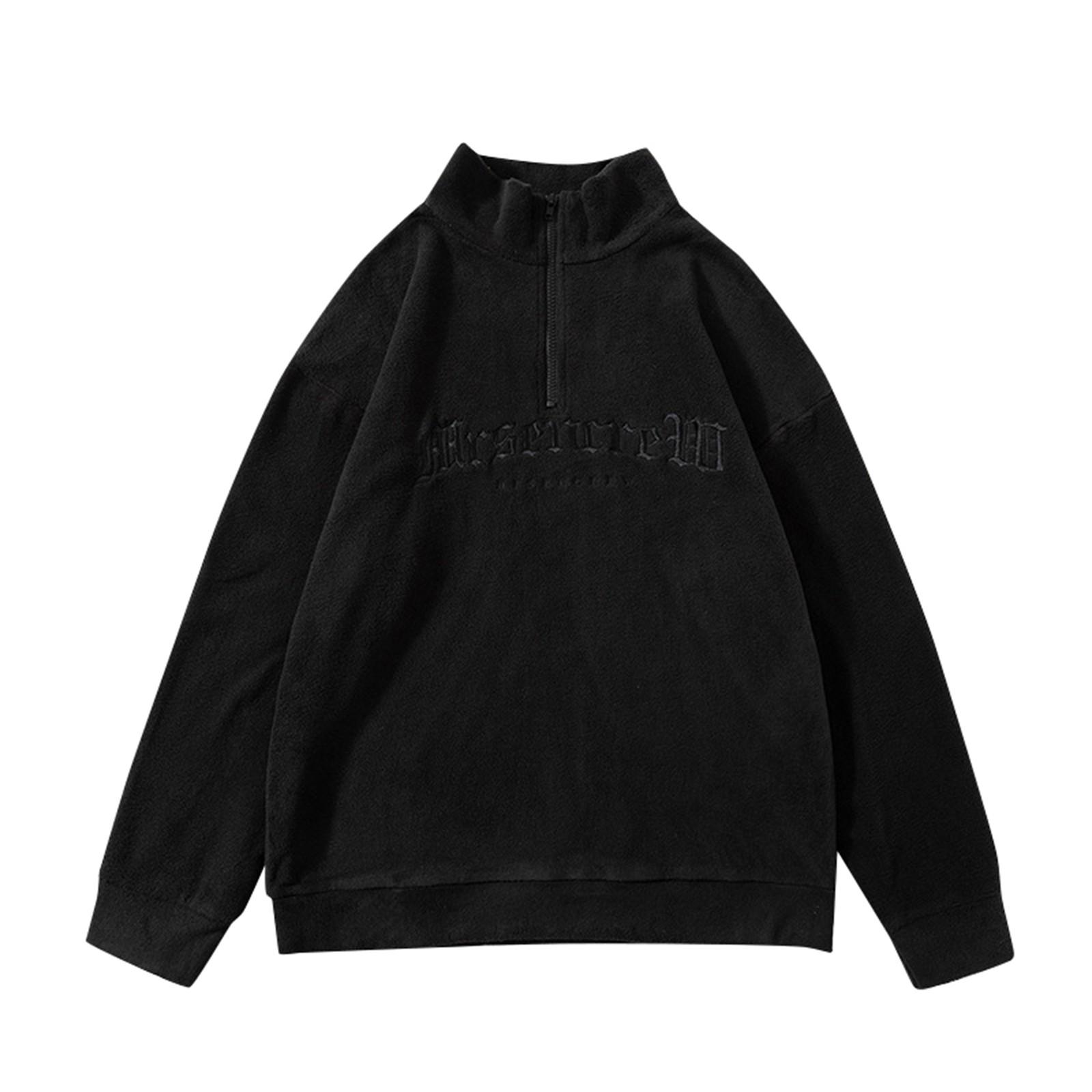 

Осенне-зимний флисовый свитер, вышивка букв, молния, воротник-стойка, пуловер, свитер, мужской и женский кардиган, топ L тёмно-синий