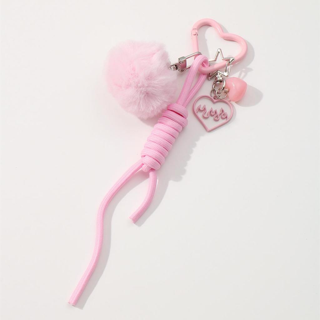 Autumn & Winter Sweet Casual Pompom Bow & Heart Woven Keychain Charm