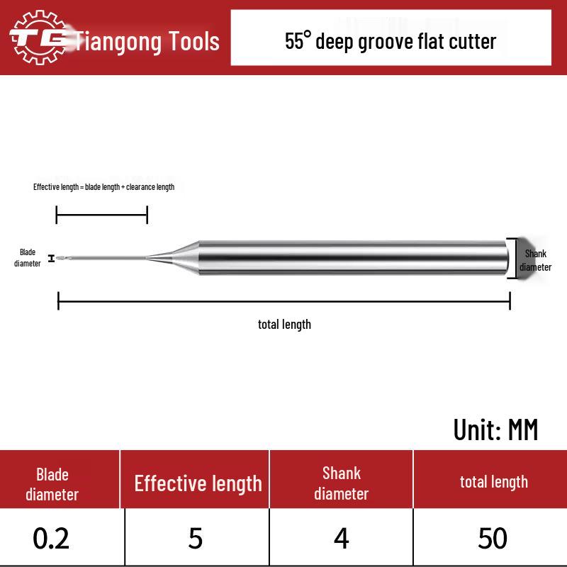Tiangong Wolframová ocel R0.5 Kulová fréza 0.75 Legovaný krček, 2břitá, 55° Potažená, Prodloužená Hluboká drážka 1, 1.25