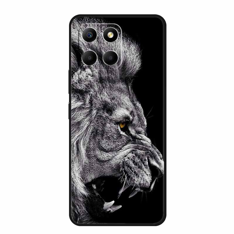 Etui For Honor X6a Zwierzęta TPU Silikon Miękki Tylny Pokrowiec na Telefon dla Huawei Honor X6a HonorX6A 2023 Ochronny Wilk Czarny Fajny Capa