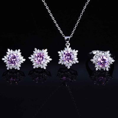 Set di Gioielli Creativo Girasole e Fiocco di Neve: Ciondolo in Zircone, Orecchini a Bottone, Anello con Pietre Colorate per Donna