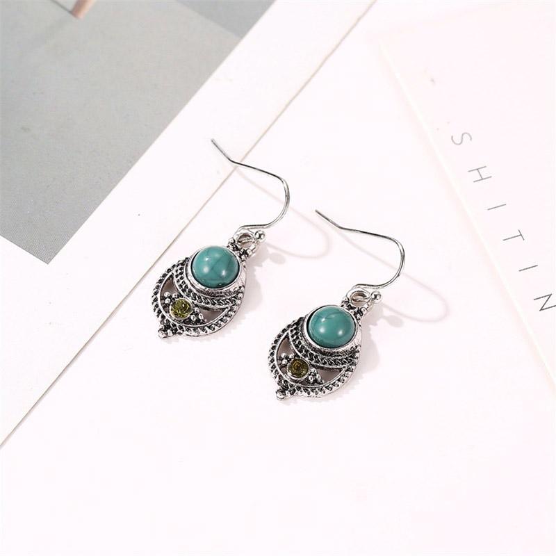 Hot Bohemia Earring 925 Sterling Silver Hook Hanging Dangle Earrings Colorful Glaze Natural Stone Long Drop Earrings for Women