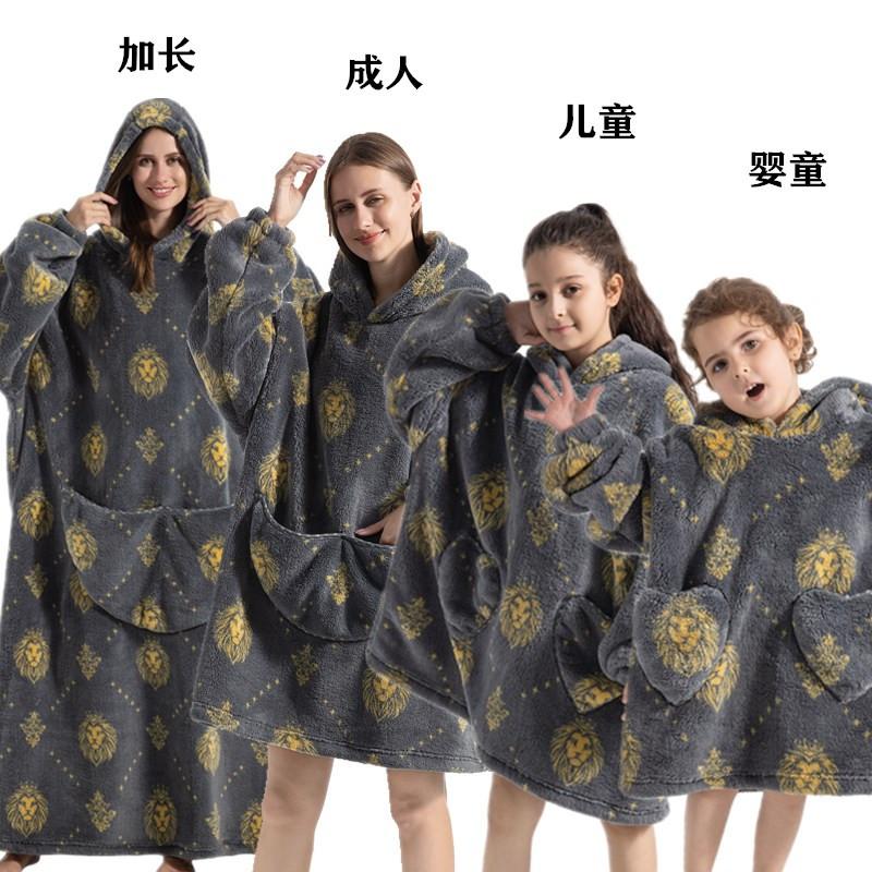winter warm fleece hooded women's blanket sleeves fleece warm hooded sweater sweater women's hooded robe pajamas sleepwear robe