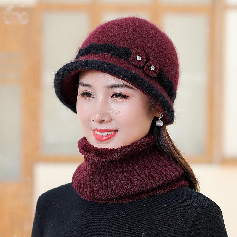 Thickened Rabbit Fur Knitted Wool Hat Women's Autumn and Winter Middle-aged and Elderly Basin Hat