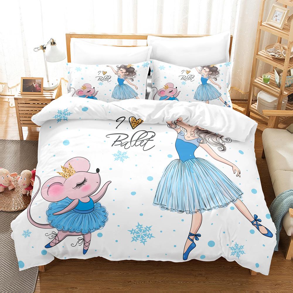 Cartoon Duvet Cover Twin King Kawaii Swan Ballerina Girl Bedding Set Microfiber Cute Dancer Comforter Cover Ballerina Room Decor