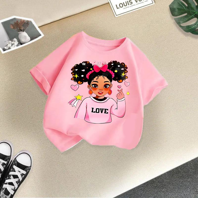 Kid T Shirt Cute Girl Printed T-shirt Round-neck Short-sleeve T-shirt Kids 100% Cotton Clothes 2-13Y