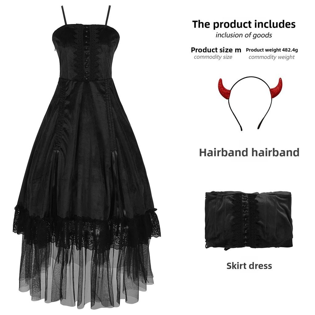 Gothic Vampire Queen Costume For Halloween Party With Polyester Fabric For Adults