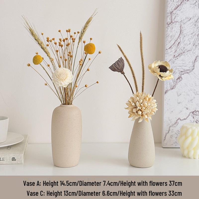 Cream Style Decorative Vases for Living Room, Bedroom, or TV Cabinet with Dried Flowers