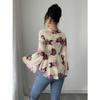 DAFIFY Women's Fashion Casual Spring Autumn Flower Pattern Print Long Sleeve V-Neck Blouses & Shirts