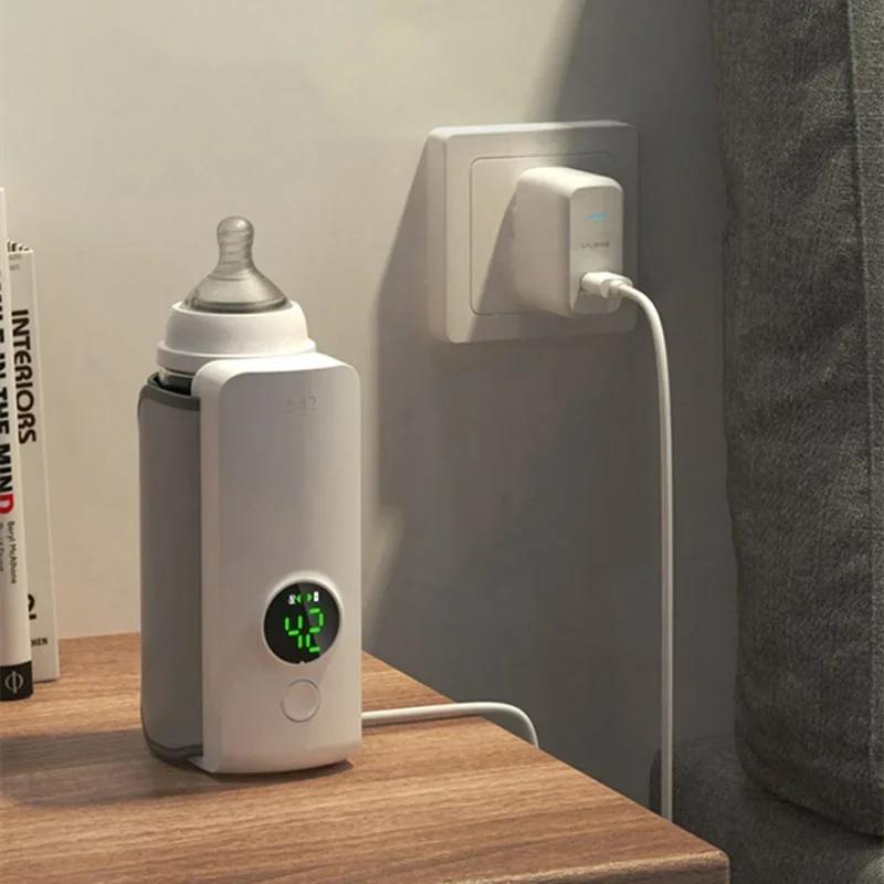 Rechargeable Baby Bottle Warmer 6Levels Temperature Adjustment with Temperature Display Breast Warmer Sleeve Feeding Accessories