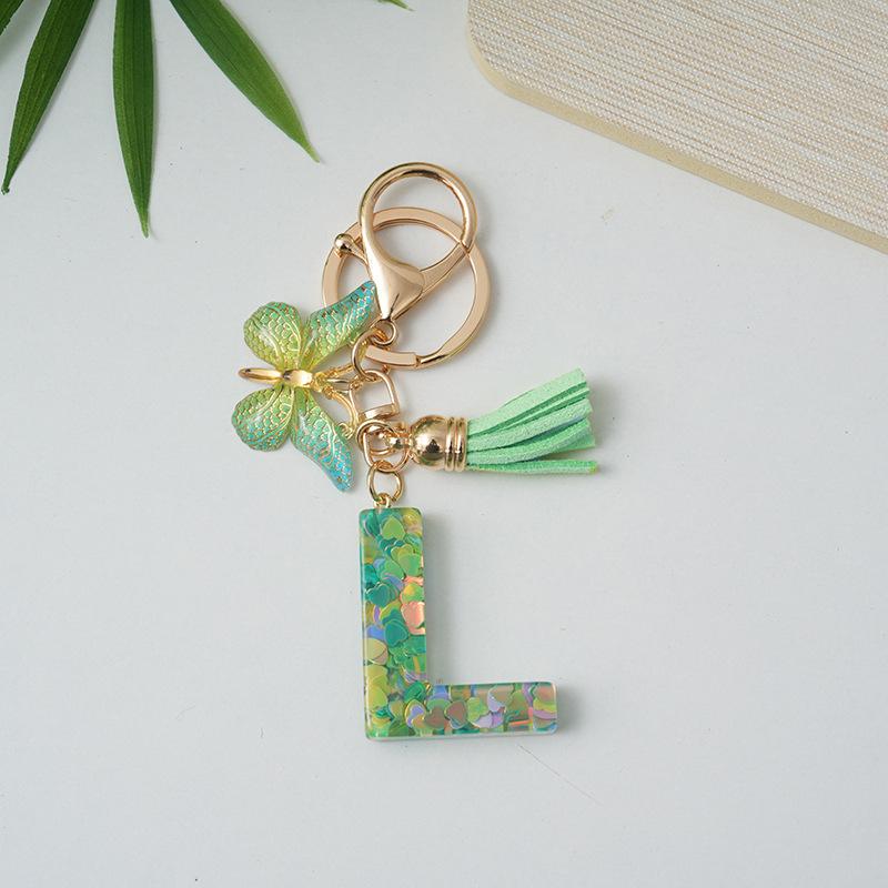 A-Z Initial Letter Keychain Green Butterfly Tassel Letter Charm Bag Pendant Couple Key Holder Pendant For Friend Gifts