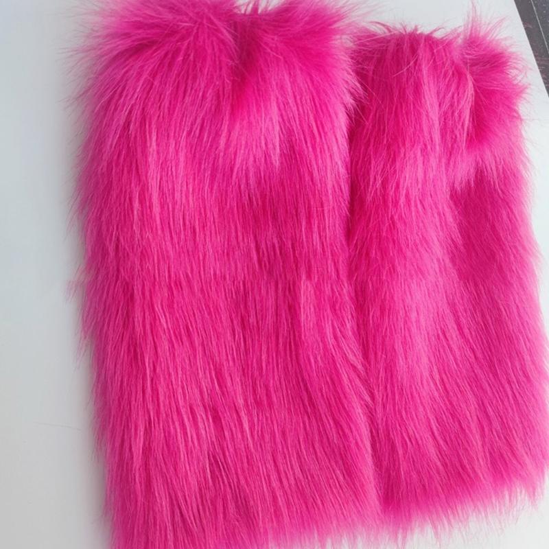 Women Harajuku Rose Red Faux Fur Leg Warmer Shoes Cuffs Calf Socks Streetwear