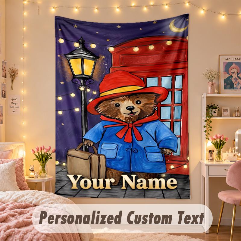 Custom Personalized Tapestry,Paddington Print Custom Name Text Wall Art Hanging for Bedroom