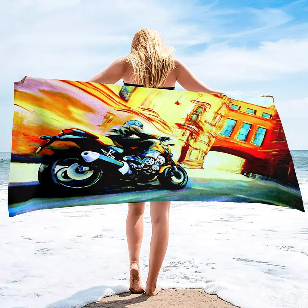 Quick Dry Beach Towels Motorcycle Vehicle Sand Free Ultra Cozy and Bath Towels Water Absorbent Oversize Beach Towel for Boys Men