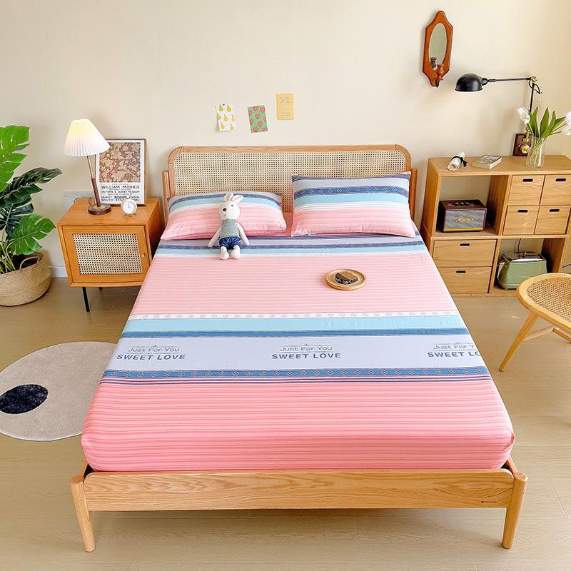 3pcs Grey Striped Cotton Fitted Sheet, Set Adult Kid Teen Bedroom Thickened Bedding with 2 Pillowcases, Geometric Line Bed Cover