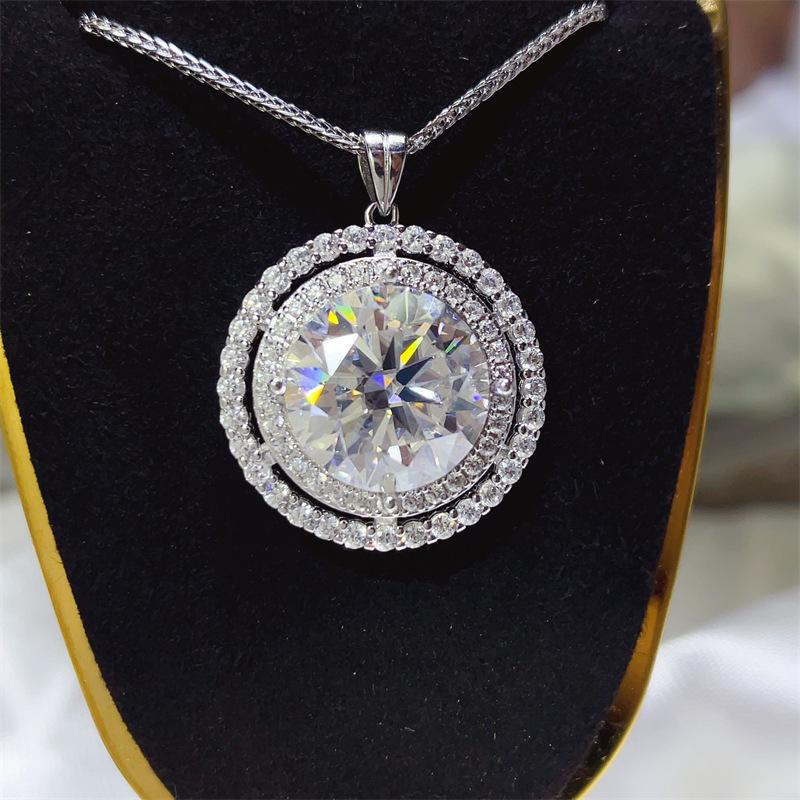 10 Carat Luxury Double Row Moissanite Pendant - Certified High-End European & American Fashion