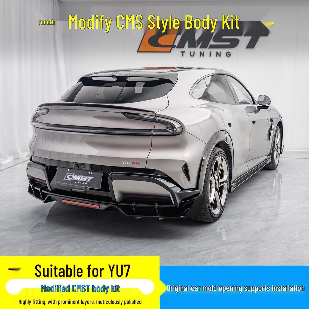 YU7 CMST Style Sports Modification Kit: Gloss Black ABS Front Lip, Rear Bumper, Side Skirts, Rear Spoiler Upgrade.