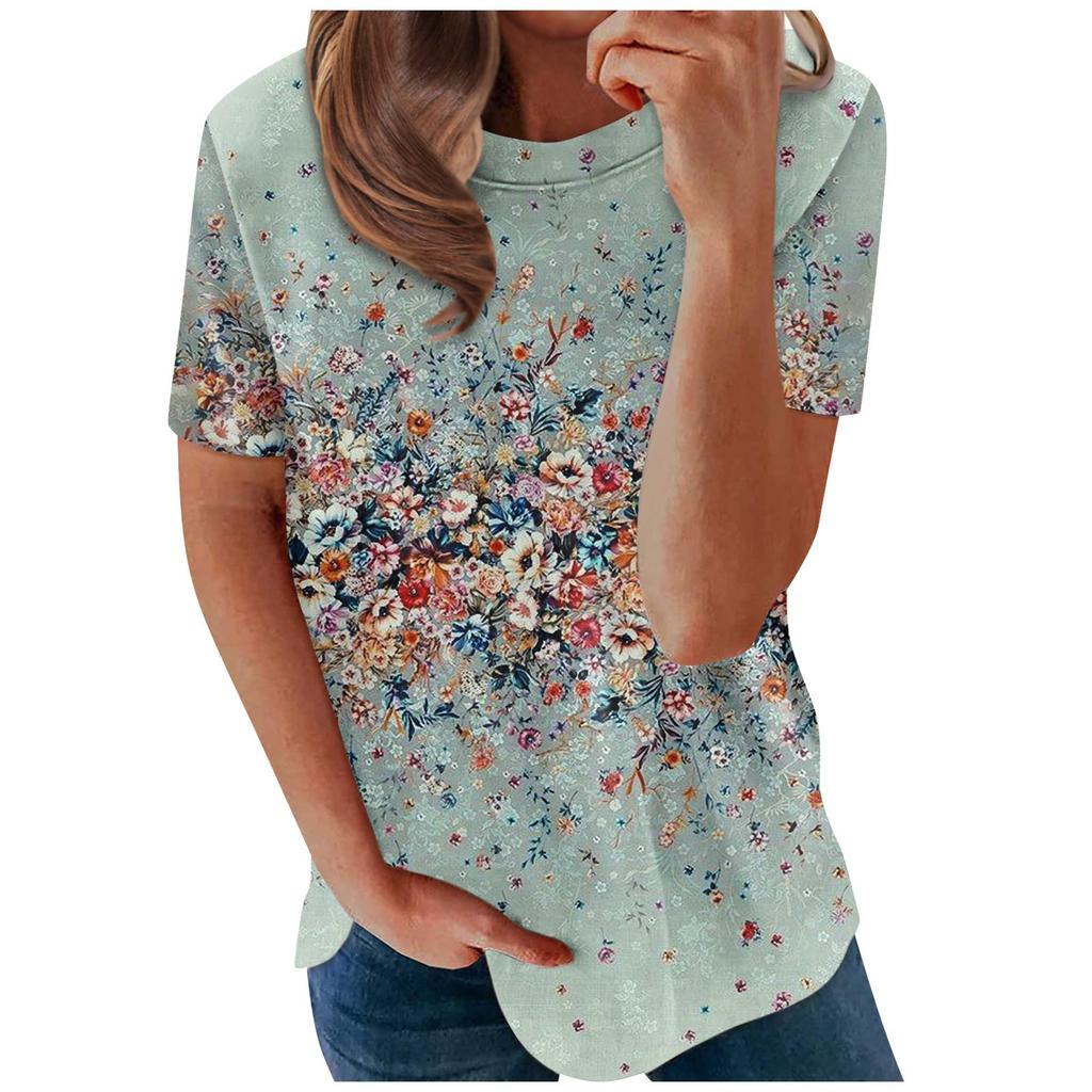 Women's Fashion Casual Print Round-neck Short Sleeves Printed T-shirt