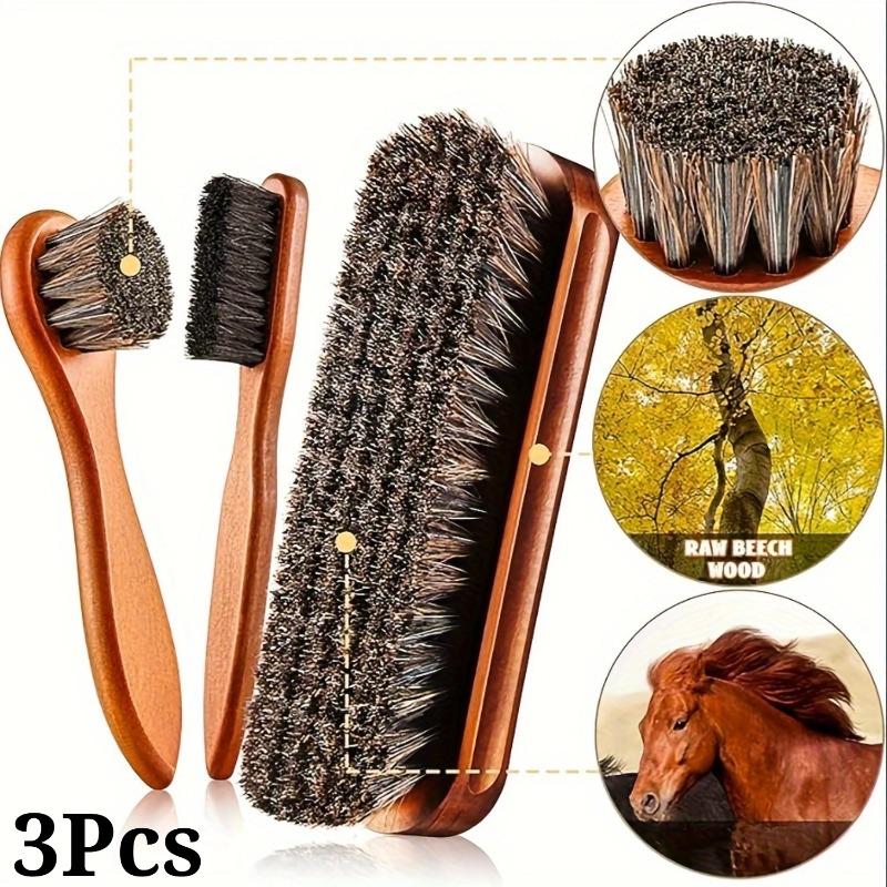 3Pcs Horsehair Shine Shoes Brush Kit Polish Dauber Applicators Cleaning Leather Shoes Boots Care Brushes Suede Cleaner Brush