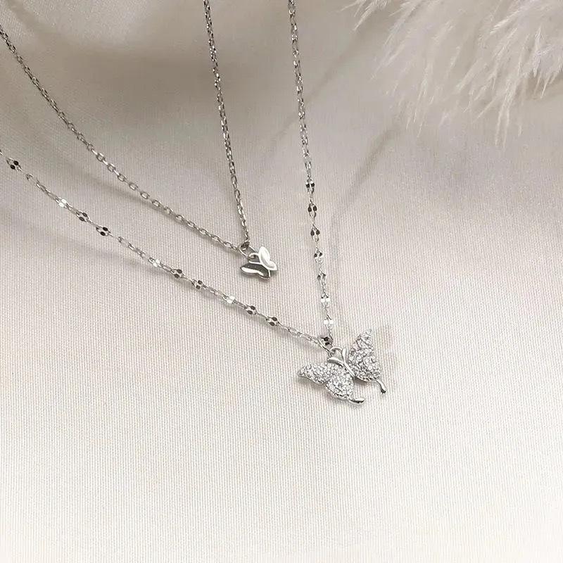 Double-layer Butterfly Necklace Women's Light Luxury Collarbone Chain Niche Design Neck Chain New Trendy Pendant Jewelry