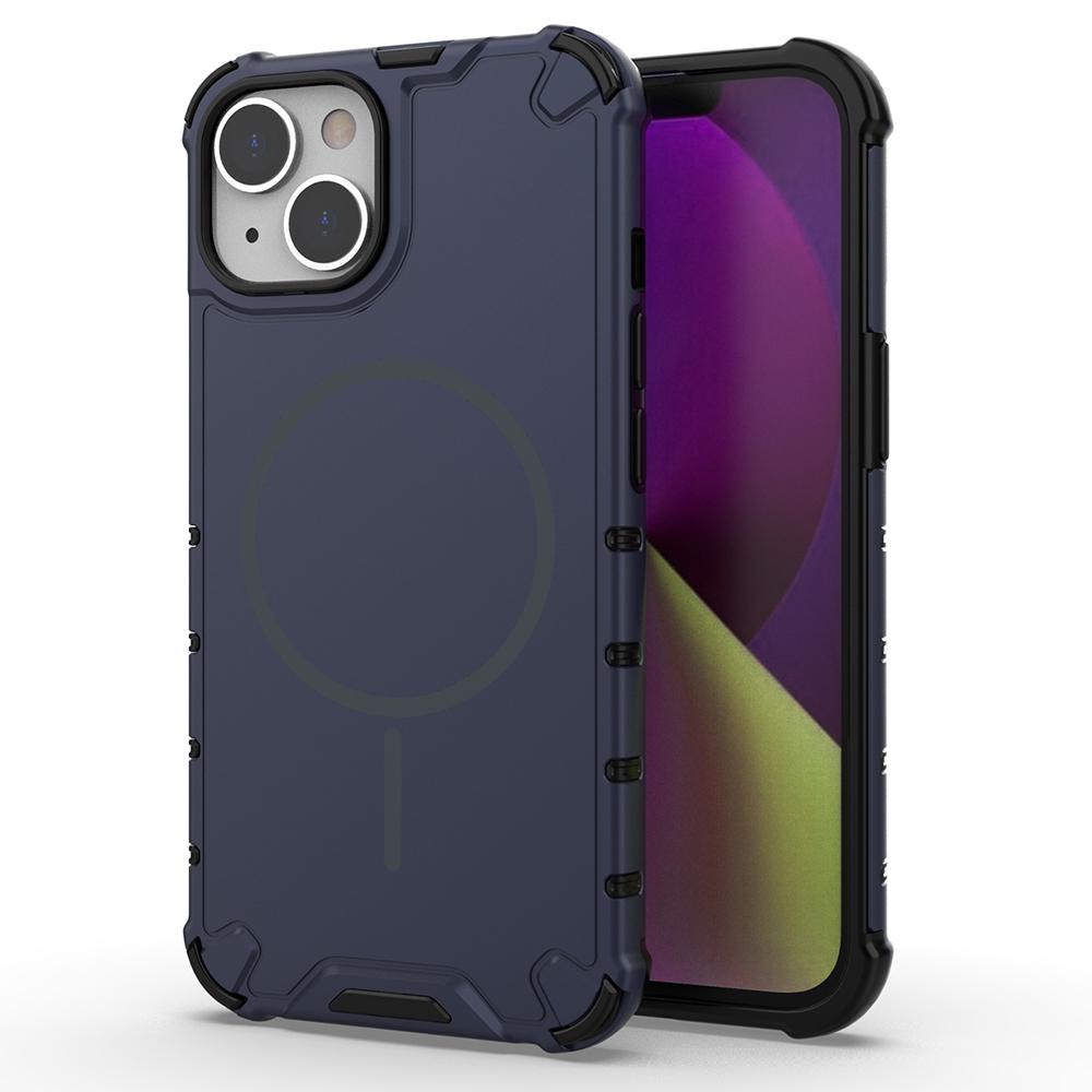 For iPhone 14 Magnetic Case Corrugated Texture Heat Dissipation Shockproof TPU+PC Phone Back Cover