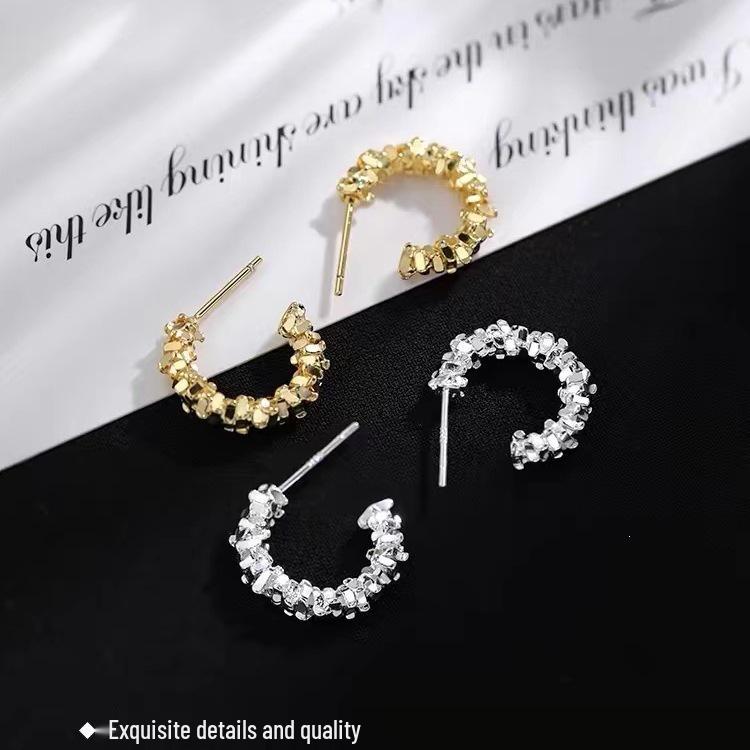 2024 Hot Style 925 Sterling Silver Crushed Silver Stud Earrings: High-End, Light Luxury Niche Women’s Accessories