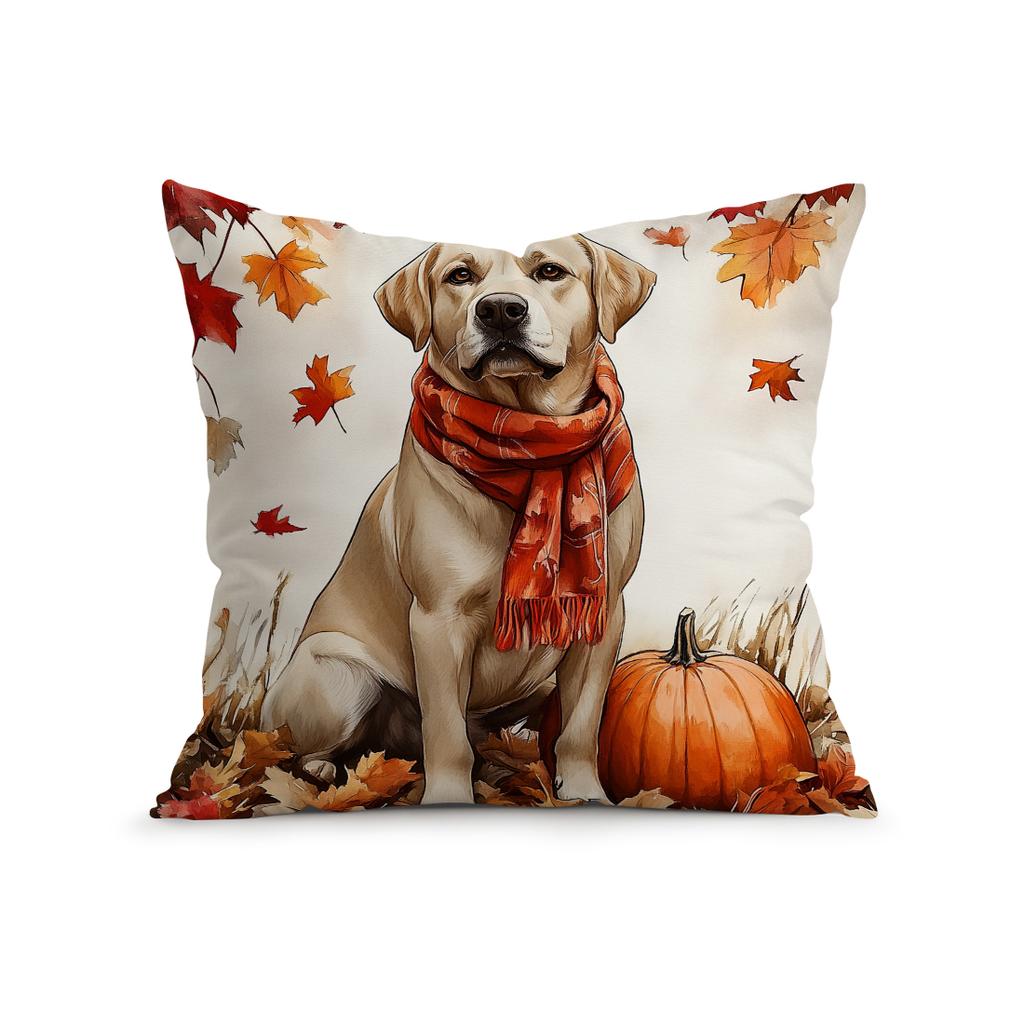 Home Decor Autumn Dog And Maple Leaf Pattern Pillowcase Pattern Cushion Cover Suitable For Sofa Bedroom Car Pillow Cover