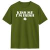 Vintage Kiss Me I'm Irish Funny St Patricks Day T-Shirts Men Round Collar Cotton T Shirts  Short Sleeve Tees Gift Idea Tops