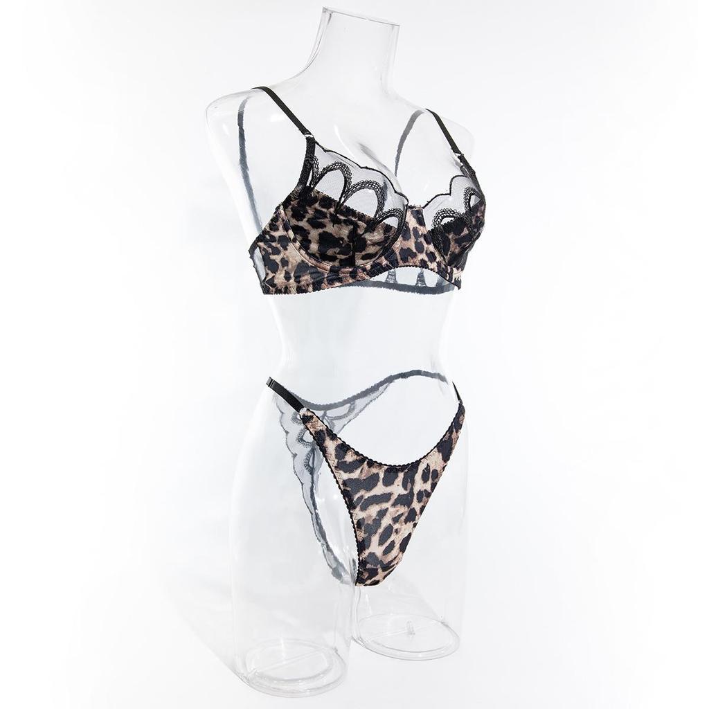 Krajková výšivka Leopardí potisk Push-up Podprsenka a Kalhotky - Sexy a Pohodlné Dámské Prádlo