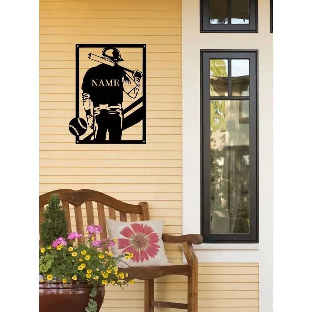 Custom Metal Baseball Player Wall Art Sculpture Personalized Number Name Sign Iron Sport Silhouette Home Decor