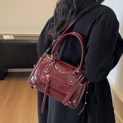 Tragbare Punk Retro Achseltasche PU Leder Vintage Bost Tasche Retro Elegante Kissen Handtasche Einkaufen