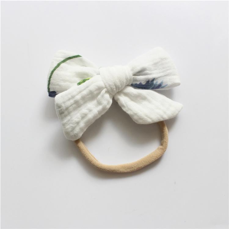 Gauze Bamboo Knotted Bowknot Baby Headbands Plain Color Cotton Muslin Newborn Hair Bows