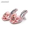 Transparent Slippers for Women  Summer  Pink Butterfly-knot Designer Sandals Clear Heels  46 Female Shoes
