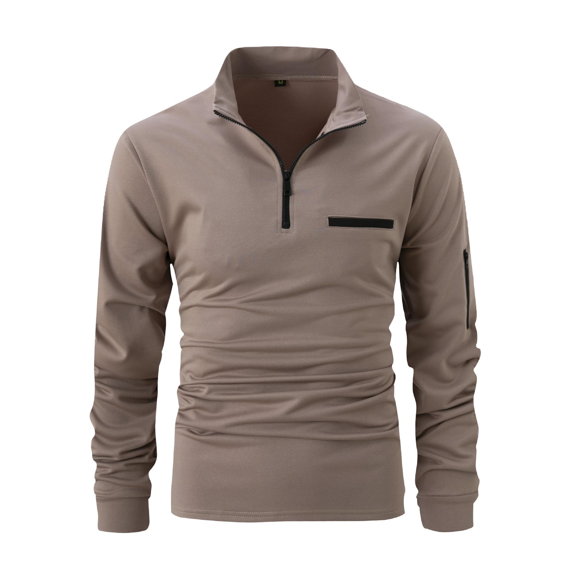 

2026 Spring and Autumn POLO Shirt Arm Zipper Men s Sports T-shirt Polo Shirt S коричневый