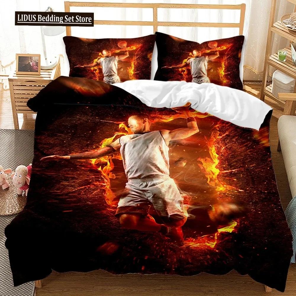 Set Copripiumino Basket Stampa 3D Pallacanestro Fuoco Freddo Luminoso Copripiumino Sportivo Per Bambini Ragazzo Ragazza Set Biancheria da Letto in Poliestere