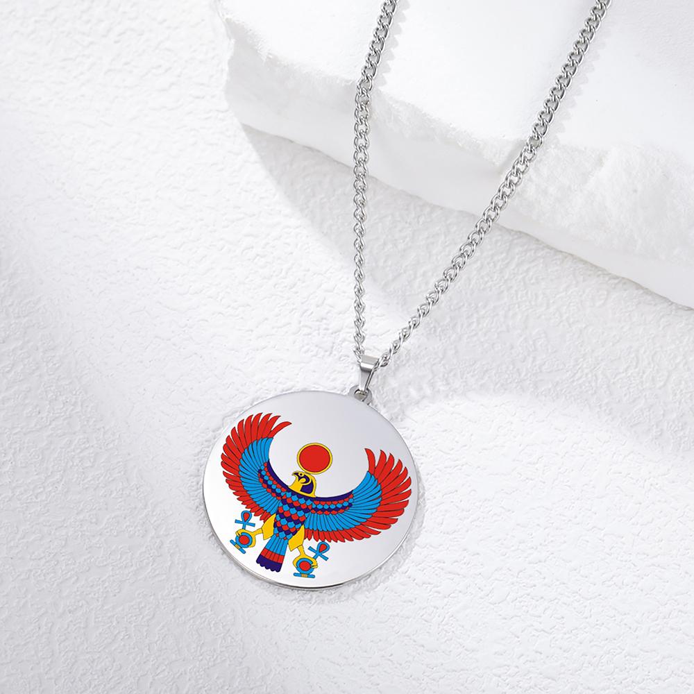 Dawapara Pharaonic Horus Necklace Winged Sun Disk Horus Falcon Necklace Ancient Egyptian Guardian Amulet Stainless Steel Jewelry