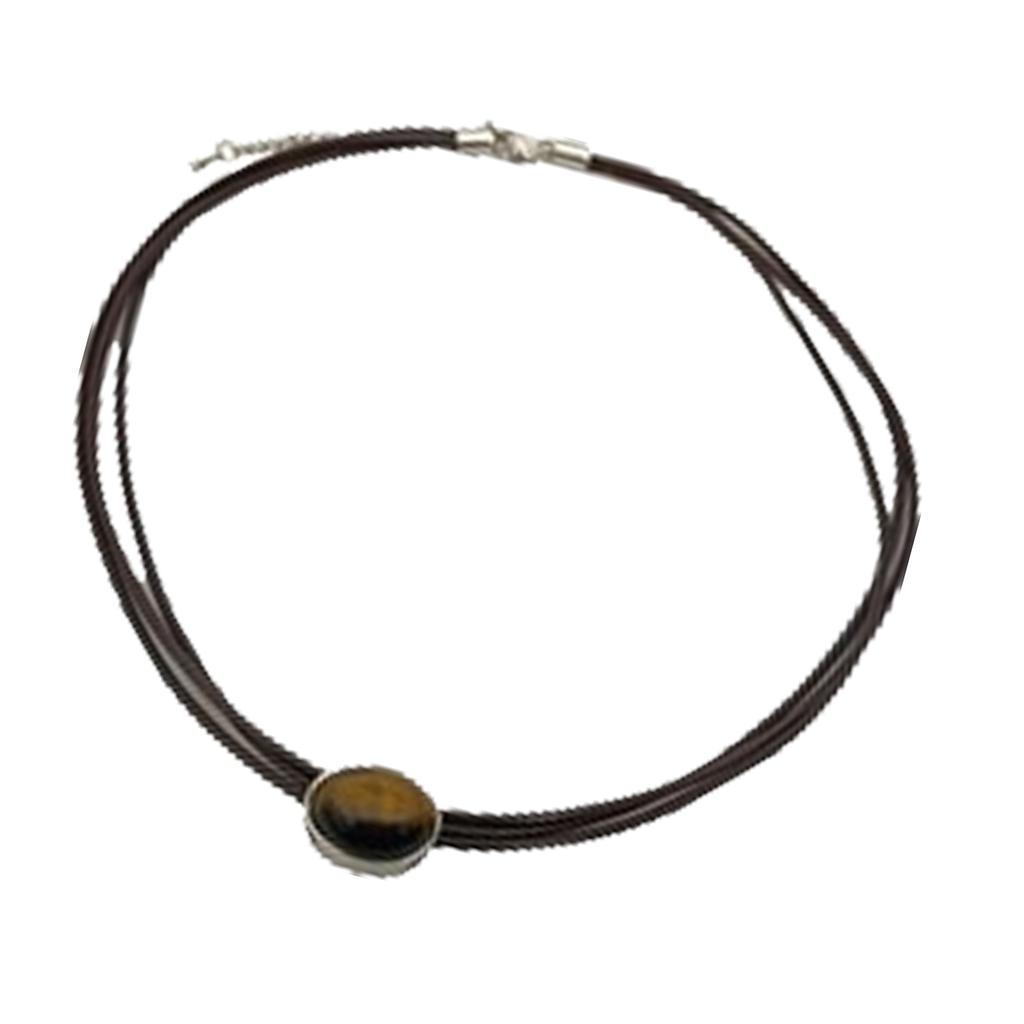 Vintage Leather Necklace Featuring Natural Tiger Eye Stone Adjustable Length Necklace Alloy Texture Present for Women