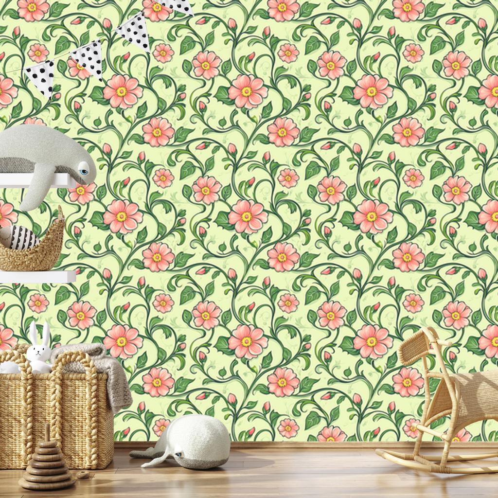 Lime and Green Flowers Wallpaper for Living Room and Bedroom 50x1000
